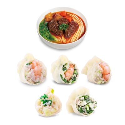 果貿吳媽家 新品上市 琥珀花腱心牛肉麵×海陸水餃 4盒免運組 (牛肉麵雙入組2盒+海陸水餃2盒)