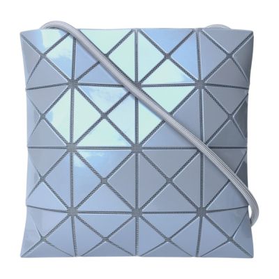 ISSEY MIYAKE BAOBAO 幾何大方格4x4斜背扁包(炫光灰藍)亮面