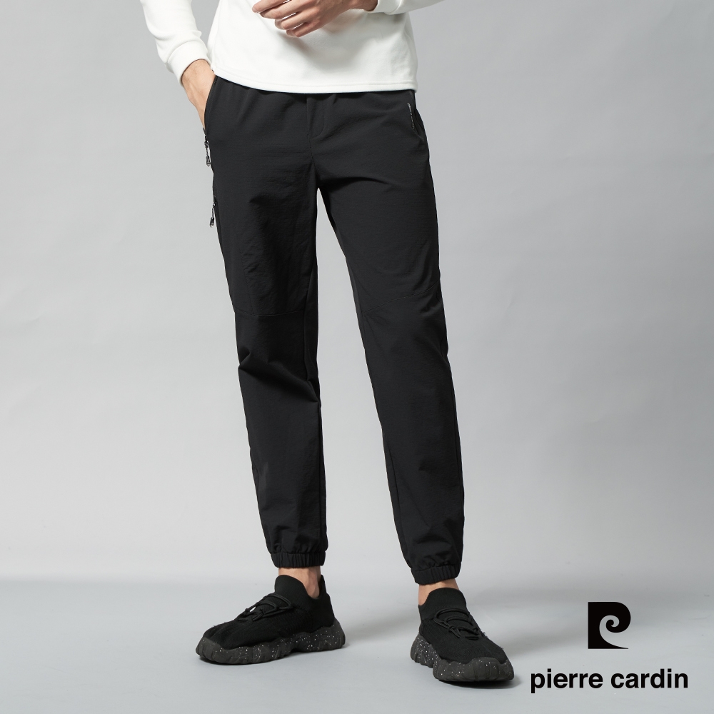 pierre cardin 皮爾卡登 網路獨家 男款 立體剪裁彈性速乾百搭束口長褲(四色任選) (黑色)