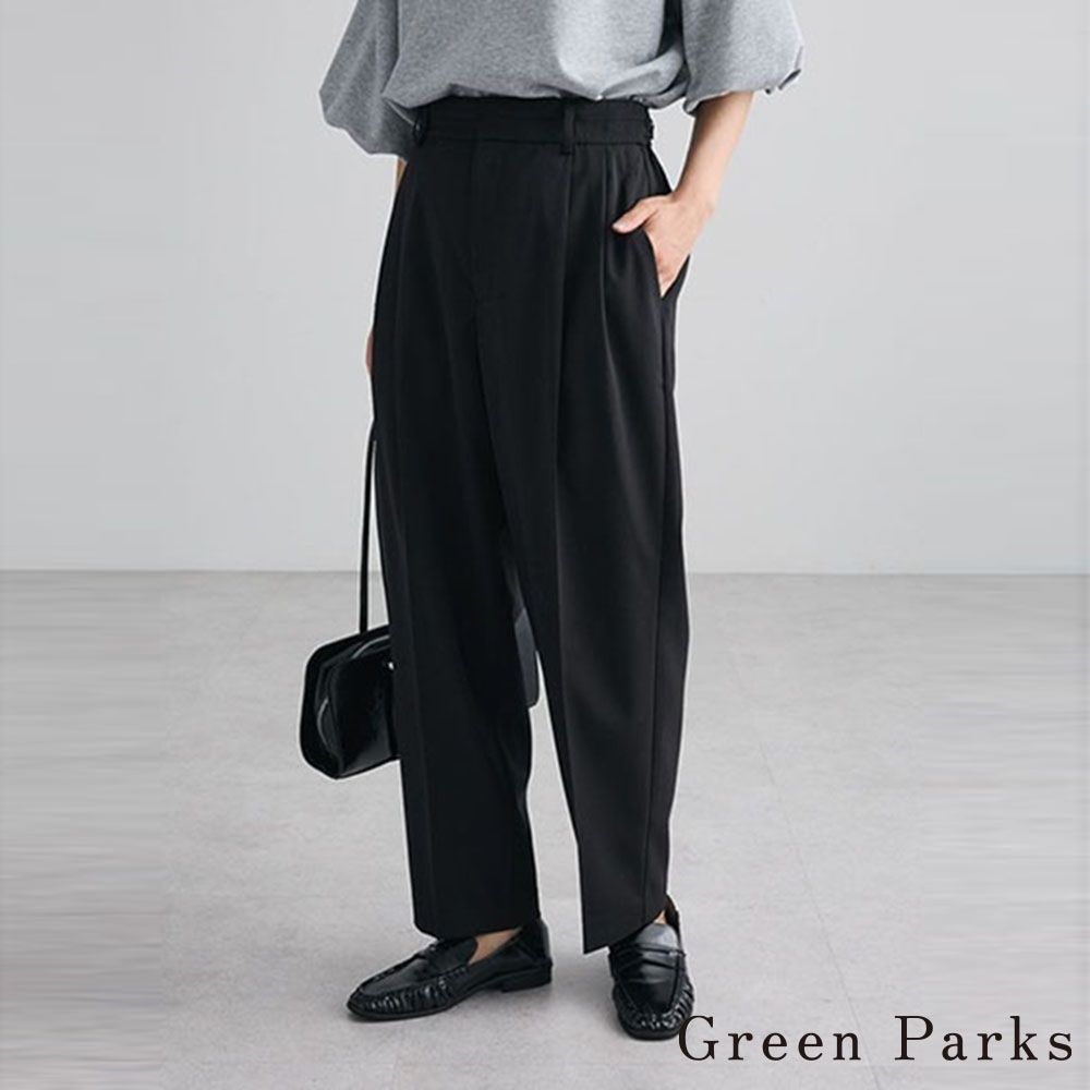 〔Green Parks〕鬆緊腰際斜紋錐形褲