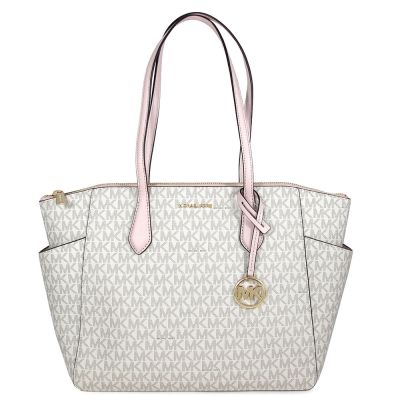 MICHAEL KORS Mayilyn 金字大圓標Logo雙側口袋托特肩背包(香草白粉)