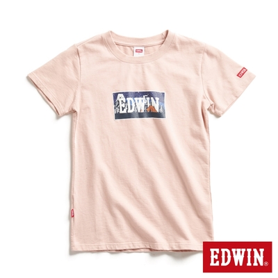 EDWIN 女裝 露營系列 富士山腳營地LOGO印花短袖T恤-淡粉紅