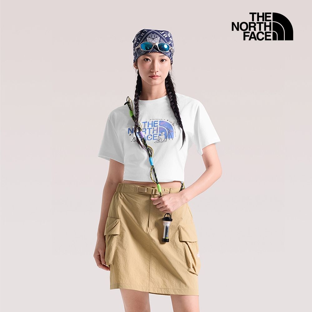 【The North Face 官方旗艦】北面女款白色圖案印花短袖T恤｜8GW8FN4