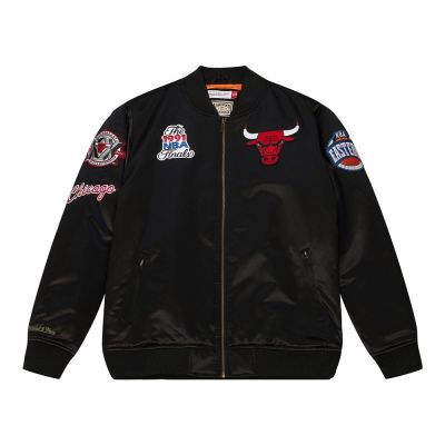 M&N Flight Stain Bomber 緞面 飛行外套 公牛隊 -OJZP5129-CBUYYPPPBLCK