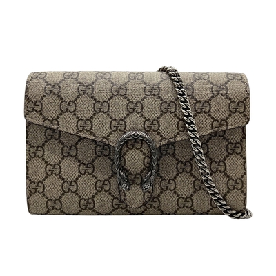 GUCCI Dionysus 雙G帆布銀鍊手拿/斜背包(401231-烏木)