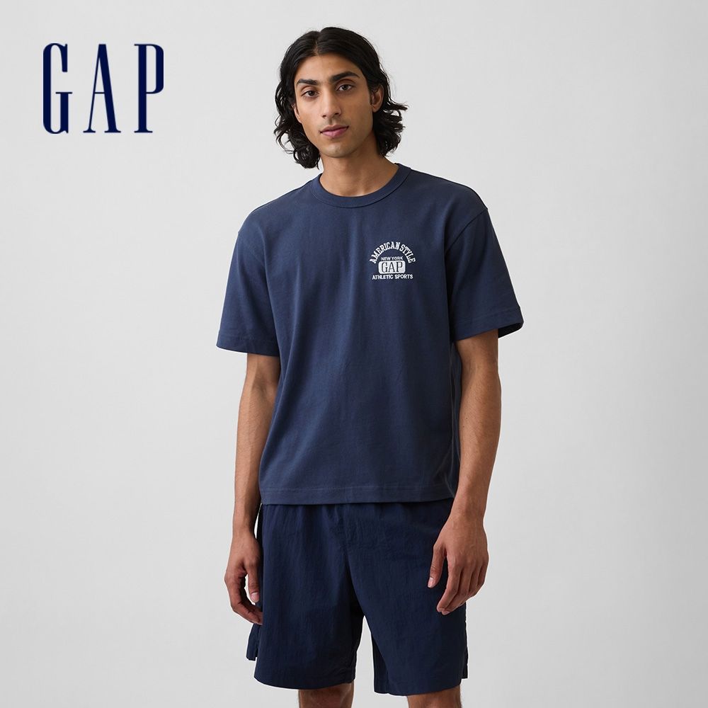 【GAP】重磅Gap Logo寬鬆短版T恤-復古深藍(895176) (復古深藍)