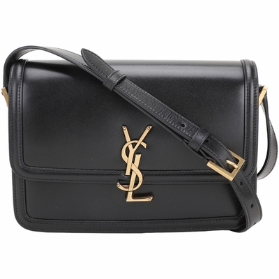 YSL Saint Laurent SOLFERINO BOX 滑面牛皮翻蓋肩背 側揹包(中款/黑色)