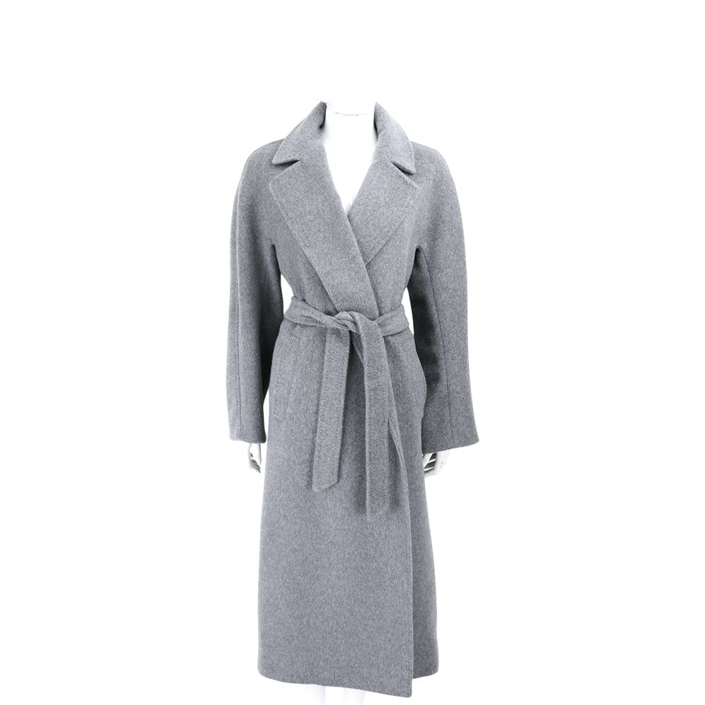 Max Mara-WEEKEND TEMPERA 寬翻領 灰色羊駝毛 馬海毛混紡 袍式綁帶大衣 外套