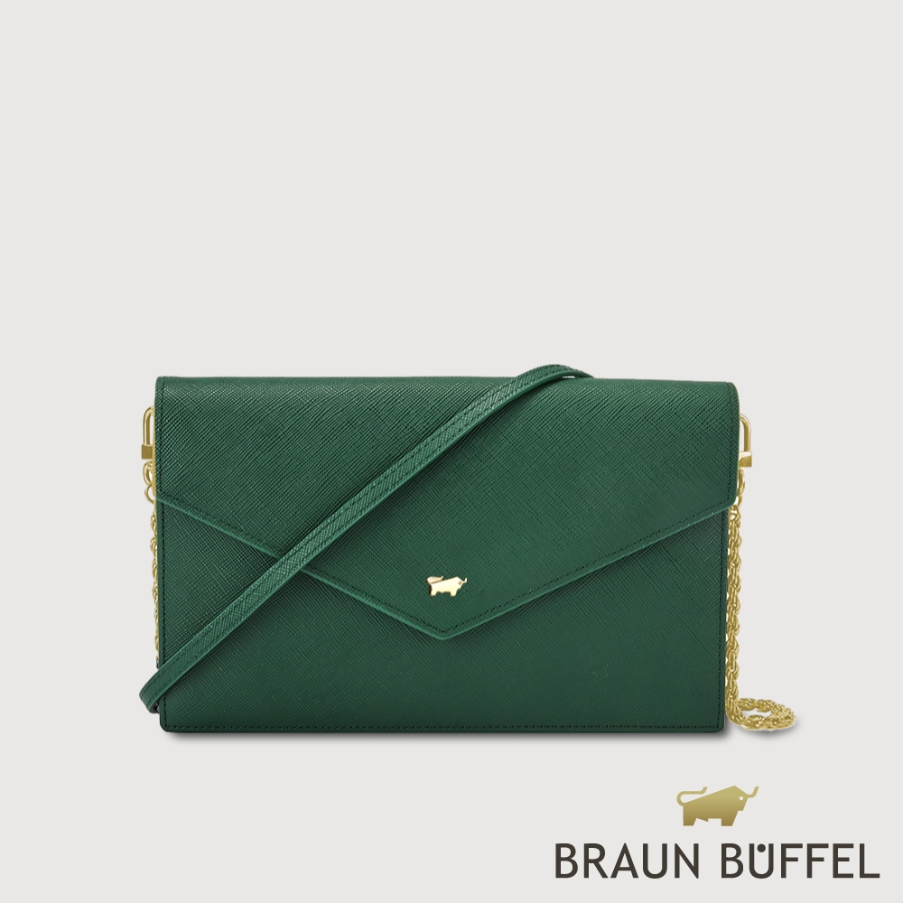 【BRAUN BUFFEL 德國小金牛】台灣總代理 碧雅-TW 信封包-孔雀石綠/BF858-720-MC