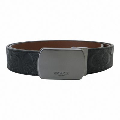 COACH 鐵牌釦浮LOGO 可裁剪雙面皮帶(黑)38mm