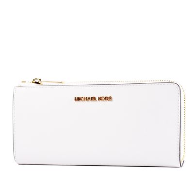 MICHAEL KORS 金字防刮十字紋L型拉鍊長夾-白色