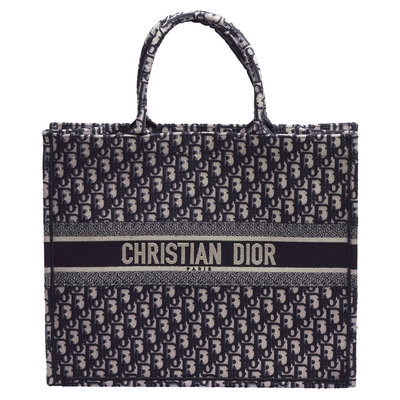 Dior 經典BOOK TOTE系列OBLIQUE刺繡帆布手提托特包(小 藍)