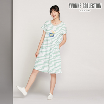 YVONNE 以旺傢飾 凸條提花貼布繡短袖洋裝-薄荷綠