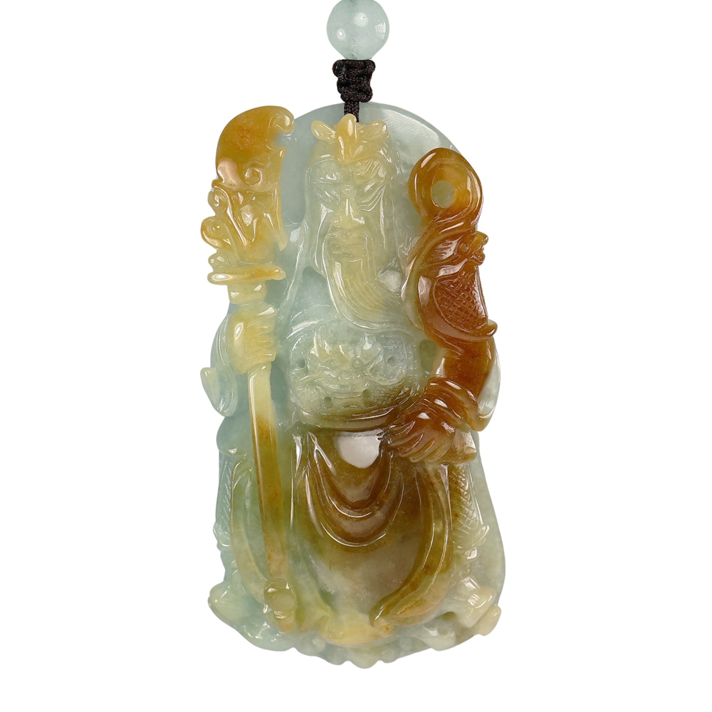 漢石齋】天然翡翠A貨大關公玉佩吊墜飄花種帶紅黃翡(38*71*18mm) | 漢石