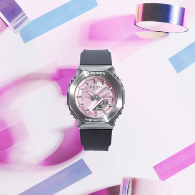 CASIO卡西歐 G-SHOCK GM-S2110-4A 八角形簡約雙顯女錶 粉紅面 40.5mm