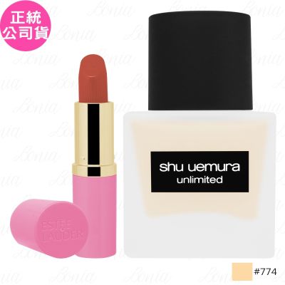 shu uemura 植村秀 無極限超持久輕粉底 SPF25 PA+++(#774)(35ml)+雅詩蘭黛 絕美奢潤精萃唇膏-緞光(#333 楓葉紅棕)(3.5g)(公司貨)
