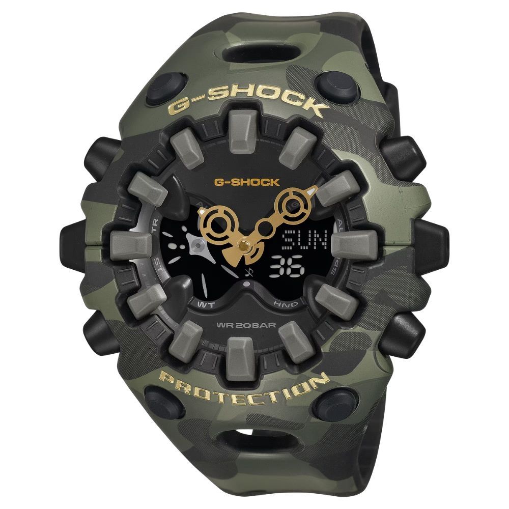 CASIO卡西歐 G-SHOCK 迷彩時尚 街頭風格 耀眼金色X迷彩 GA-V01CMG-3A_58.2mm