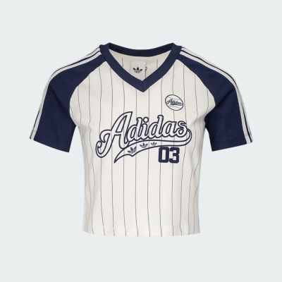 Adidas 愛迪達 Baseball Baby T LF6085 女 T恤 運動上衣 休閒短袖 白藍 亞版 短版