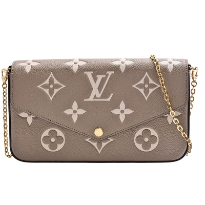 LOUIS VUITTON路易威登 LV M82610 經典Félicie Pochette雙色Empreinte皮革斜背包(斑鳩灰/奶油色)