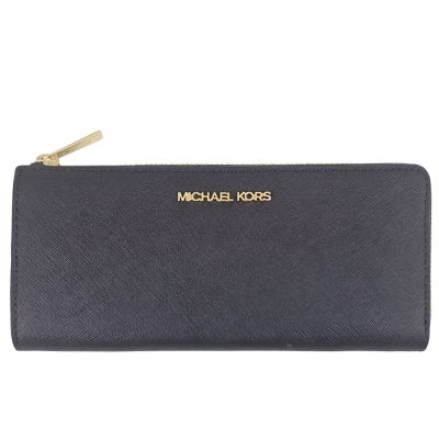MICHAEL KORS Jet Set 黑色MK金字防刮皮革L拉鍊長夾
