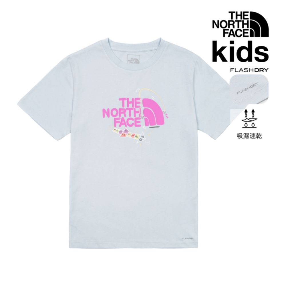 【The North Face 官方旗艦】北面兒童藍色FLASHDRY速乾圖案印花短袖T恤｜8H01BPO