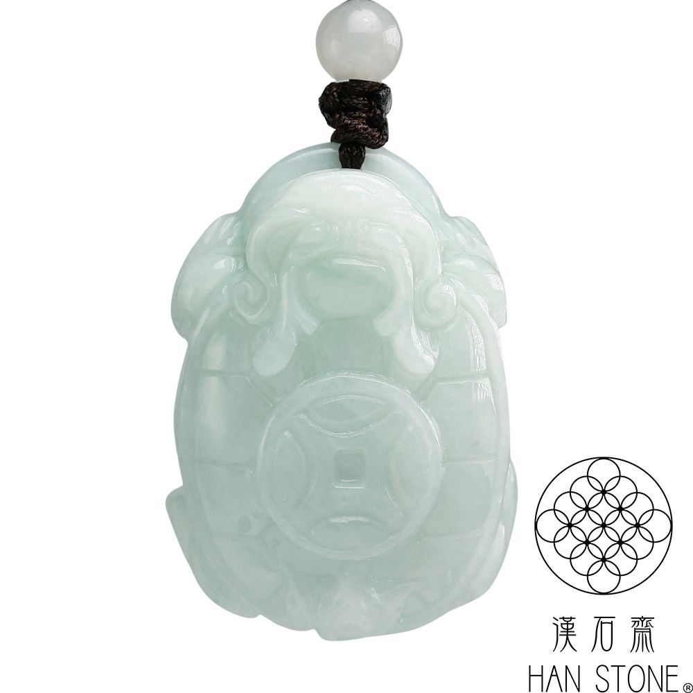 【漢石齋】天然翡翠A貨 玄武龍龜玉珮吊墜 細糯種飄花(24*33*11mm)