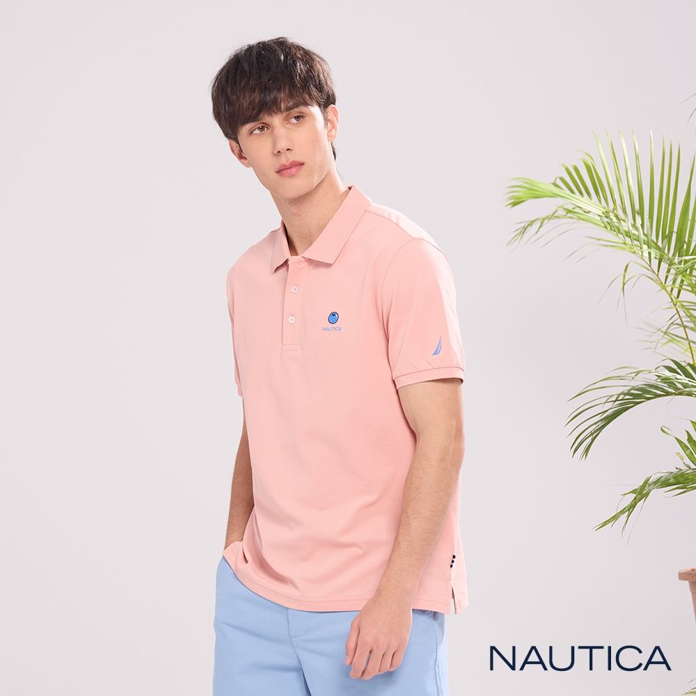 Nautica 官方旗艦 男裝 藍莓刺繡涼感短袖POLO衫-粉紅色