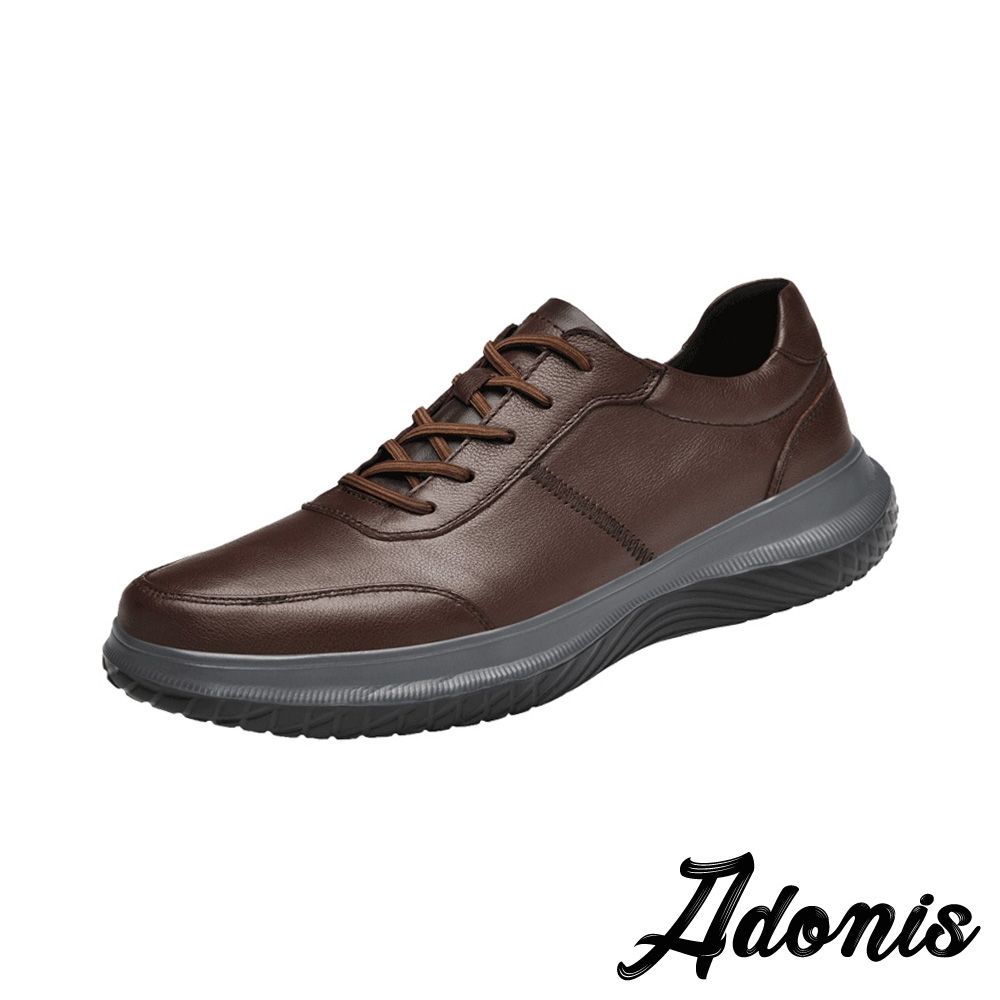 Adonis 真皮休閒鞋 板鞋/真皮頭層牛皮復古百搭經典時尚休閒板鞋 棕