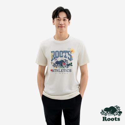 Roots男裝-NATURE BEAVER 短袖上衣-米白色
