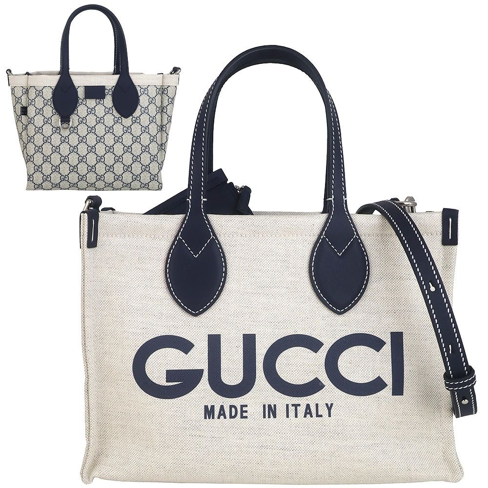 GUCCI 印花藍色雙面防水布兩用斜背/手提包