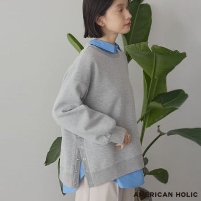 〚AMERICAN HOLIC〛側邊鈕扣開衩挺版圓領上衣
