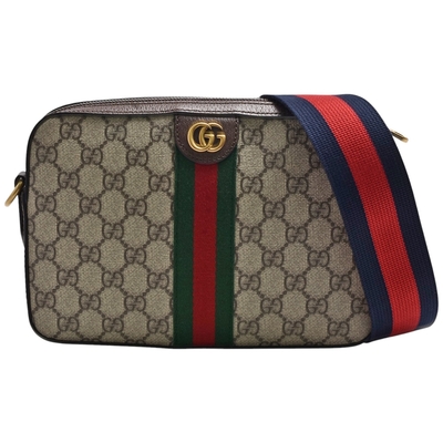 GUCCI 經典Ophidia系列GG Supreme印花帆布拉鍊手拿/斜背包(烏木色)
