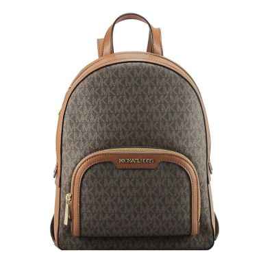 Michael Kors JAYCEE 滿版PVC LOGO、皮革雙層美型後背包(咖啡)