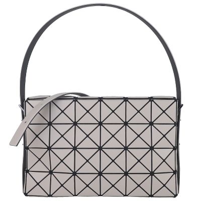 ISSEY MIYAKE 三宅一生 BAOBAO 米色皮質三角格4x6雙帶斜背/肩背包