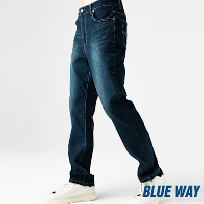 鬼洗 BLUE WAY – 機能系雙彈中低腰丹寧中直筒褲(深藍)