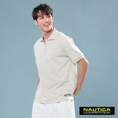 Nautica 男裝 極簡異材質拼接短袖POLO衫-杏色
