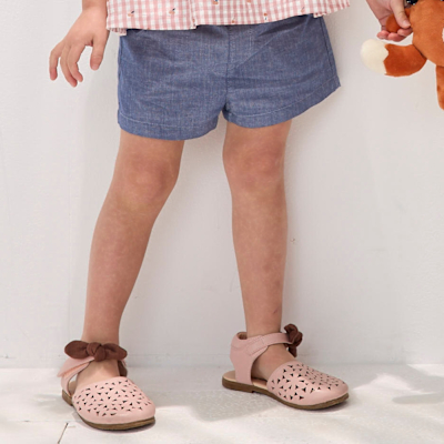 PIPP 可調節腰圍典雅棉麻短褲 藍-100