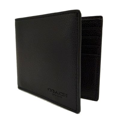 COACH 男款素面牛皮照片6卡短夾(黑)