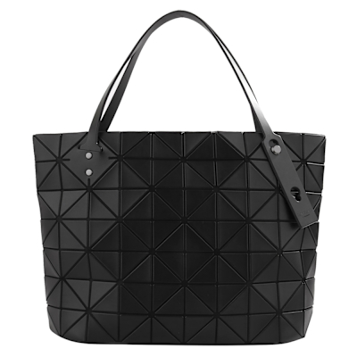 ISSEY MIYAKE  BAOBAO 搖滾幾何方格7x10皮質拉鍊托特包(霧黑)