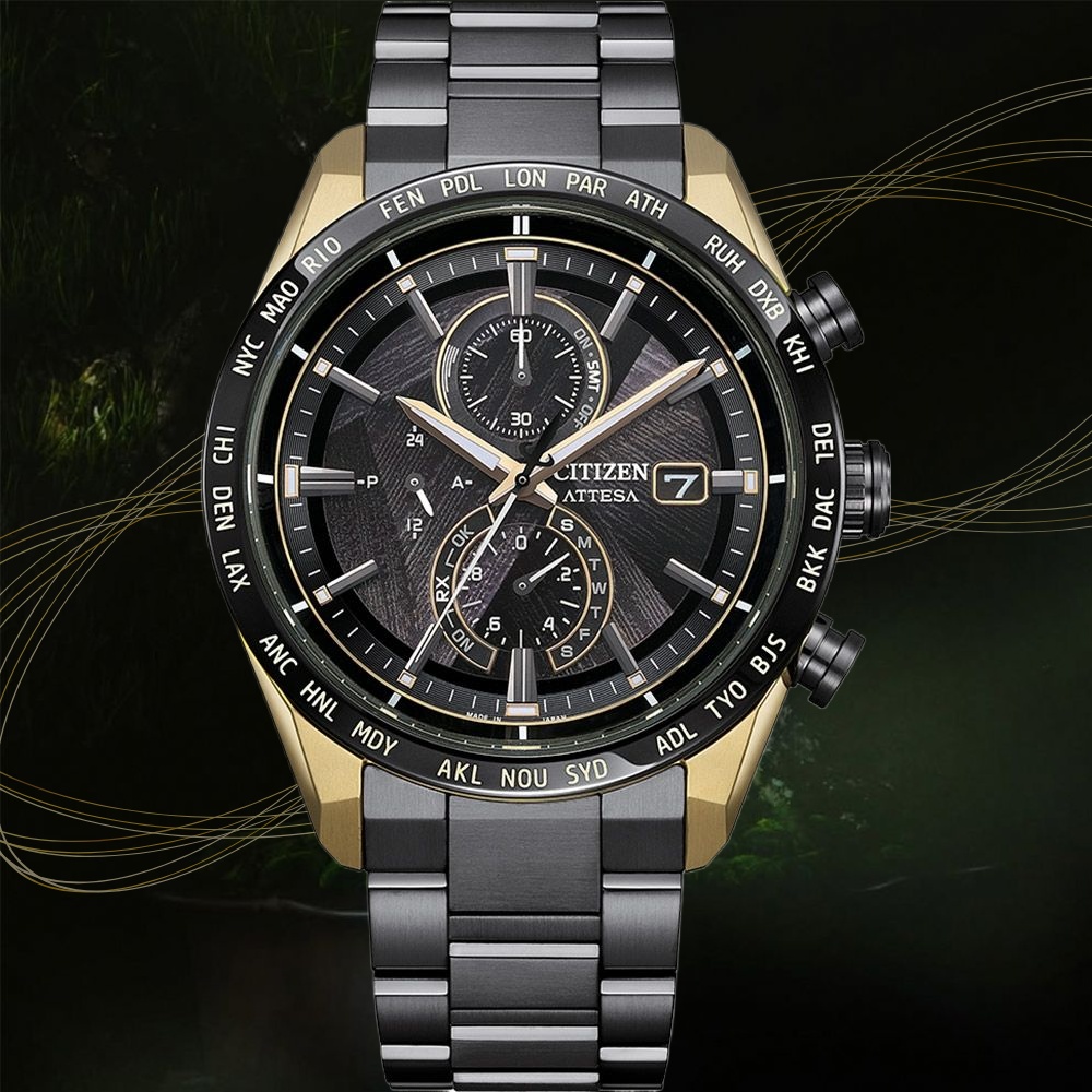 CITIZEN 星辰 LIGHT in BLACK 闇影之光 光動能50週年限量 鈦金屬電波錶 雙11 萬年曆 AT8384-58E