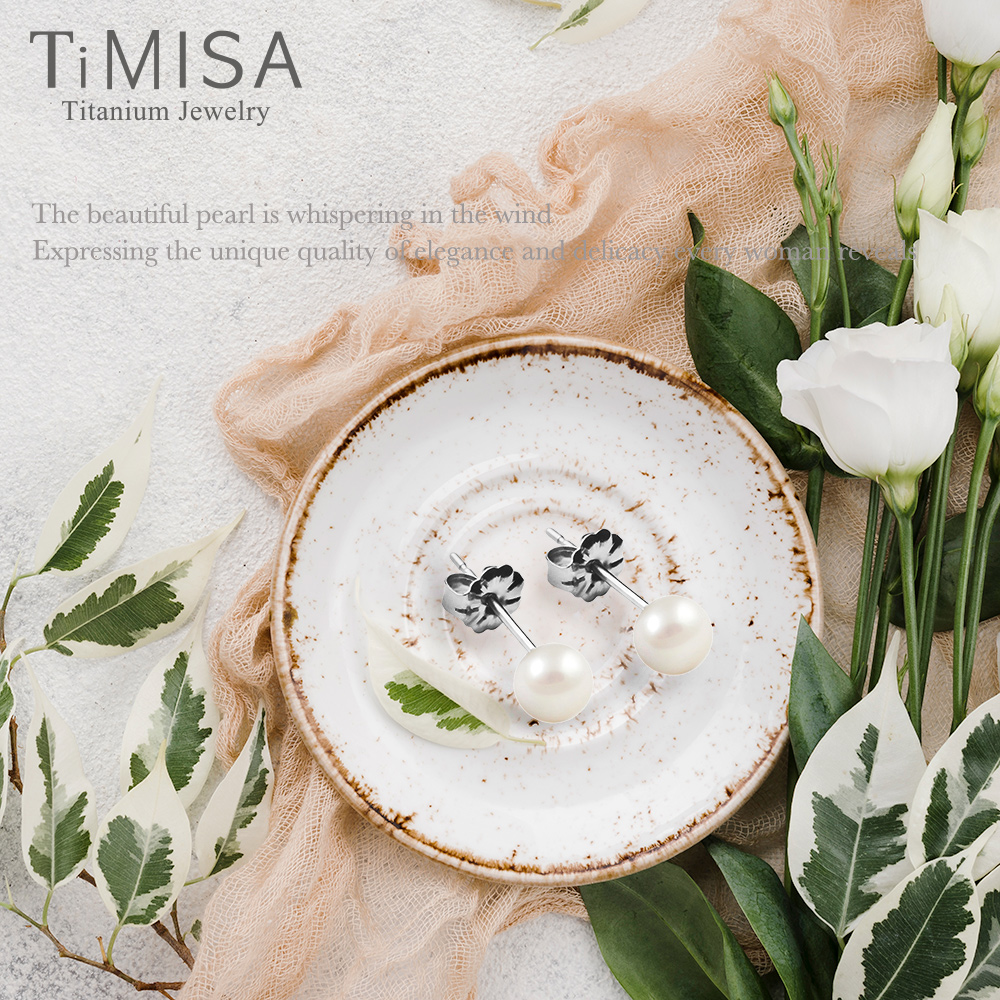 TiMISA《珍愛奇蹟-白珍珠(M)》純鈦耳針一對