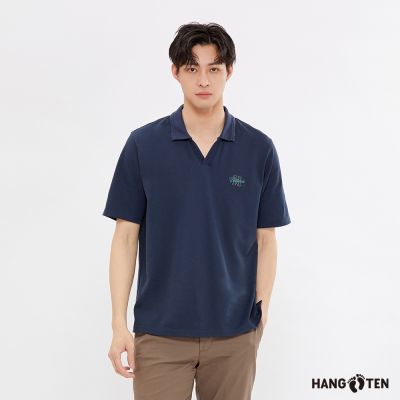Hang Ten-男裝-涼感刺繡短袖POLO衫-藏青色