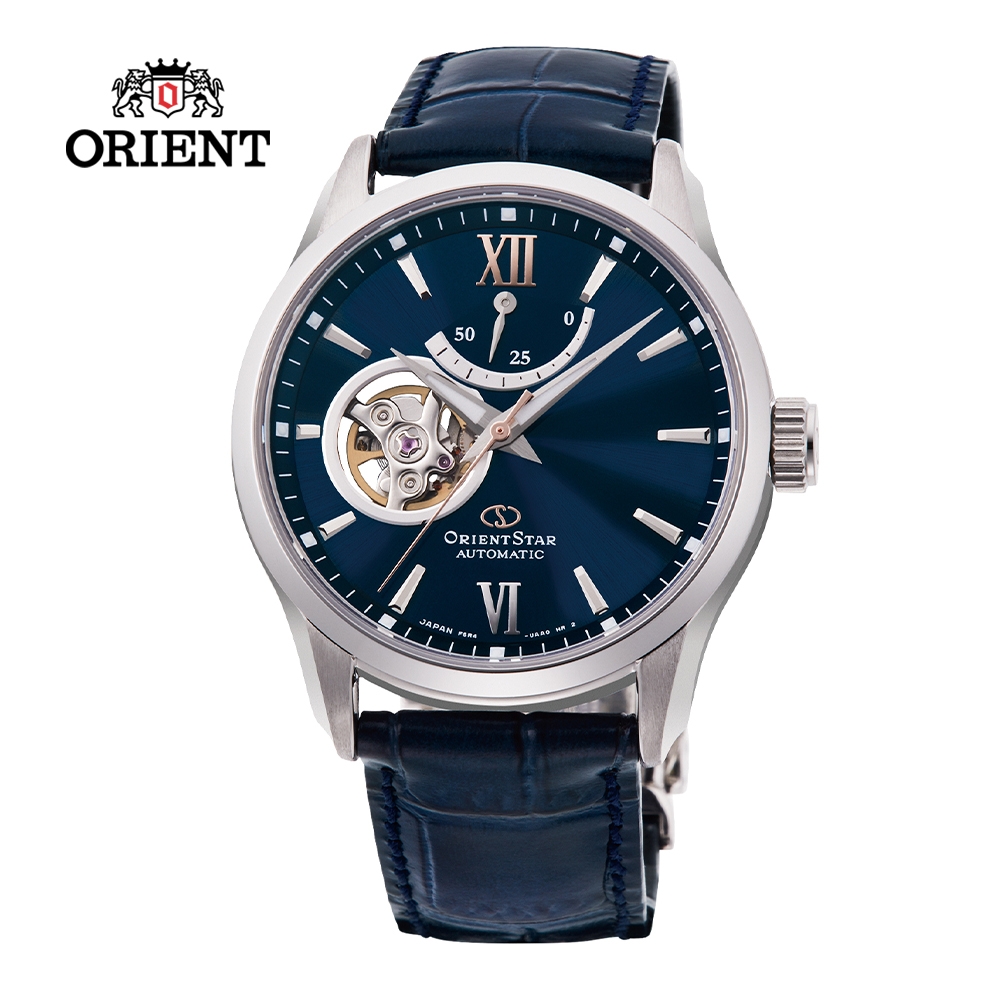 ORIENT STAR 東方之星 OPEN HEART系列 鏤空機械錶 皮帶款 RE-AT0006L 藍色-39.3 mm