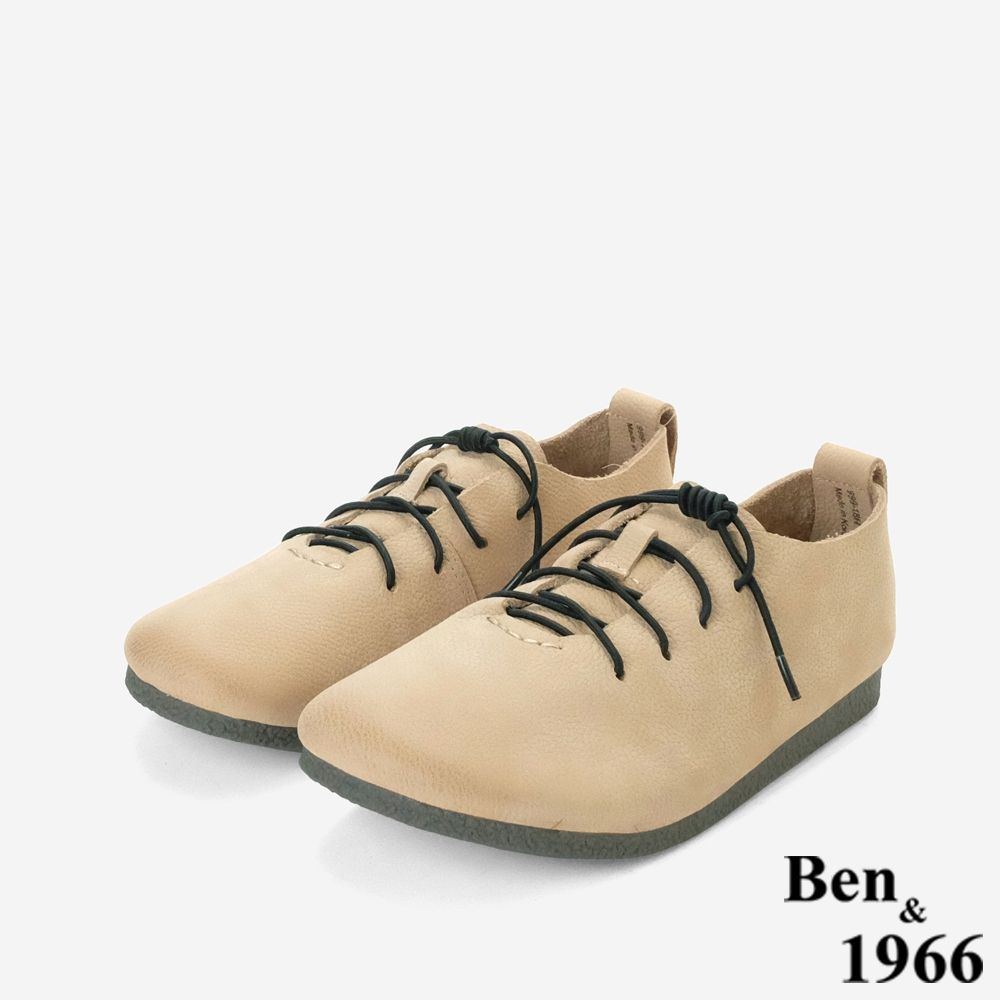 Ben&1966高級頭層牛皮舒適大圓頭休閒鞋-杏(258162)