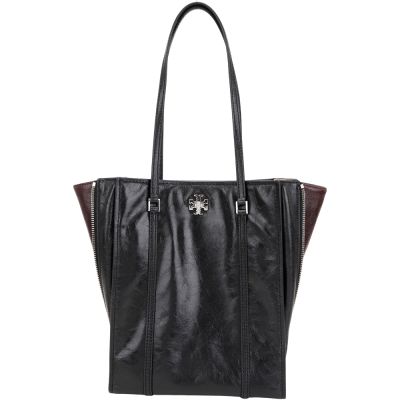 TORY BURCH Kira Turnlock 小型 皺紋真皮手提/肩背托特包(黑色)