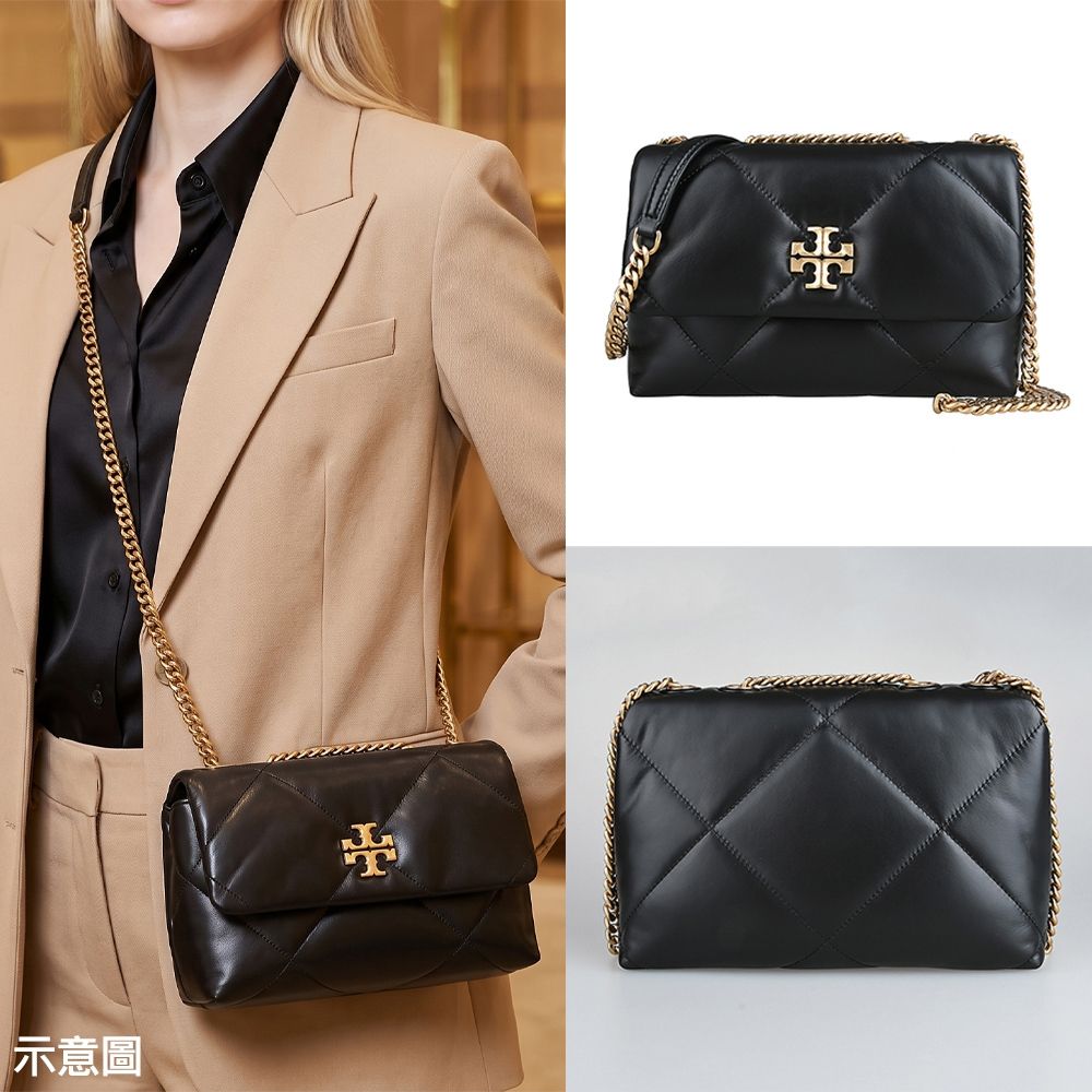 TORY BURCH 納帕皮革KIRA系列磁吸釦肩背斜背鏈帶雲朵包(黑)