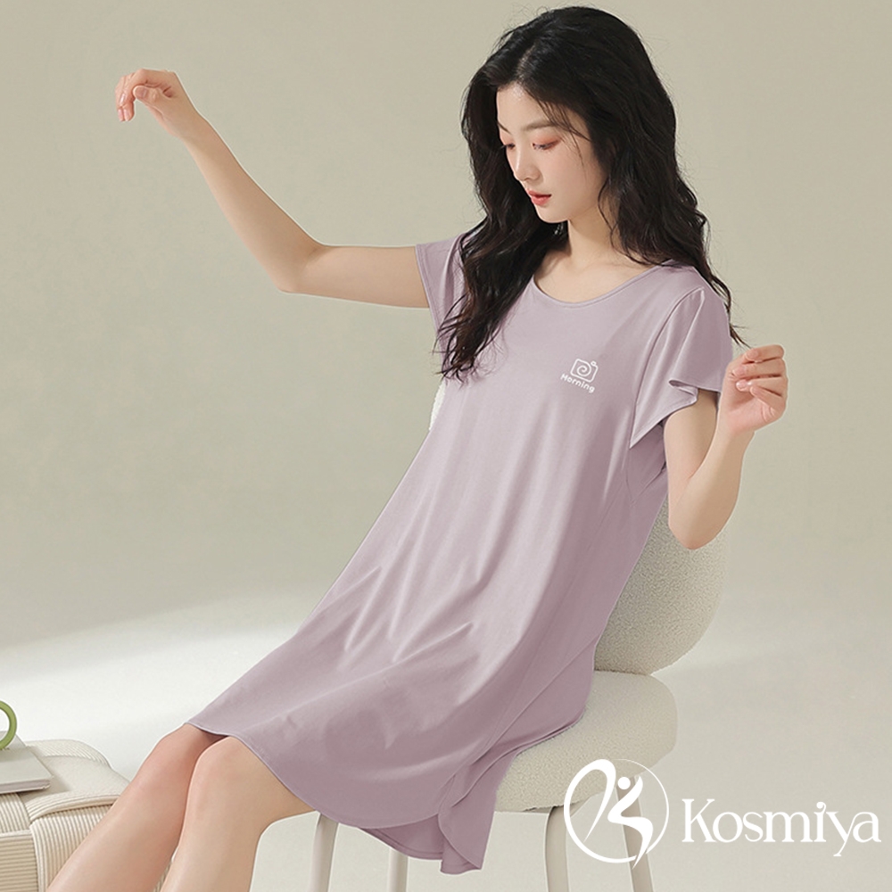 【Kosmiya】1件 莫代爾 素雅夢境睡裙/女睡衣/睡裙/居家服/居家睡衣/連身洋裝/洋裝(3色可選/均碼/加大碼) (素雅夢境-丁香紫)