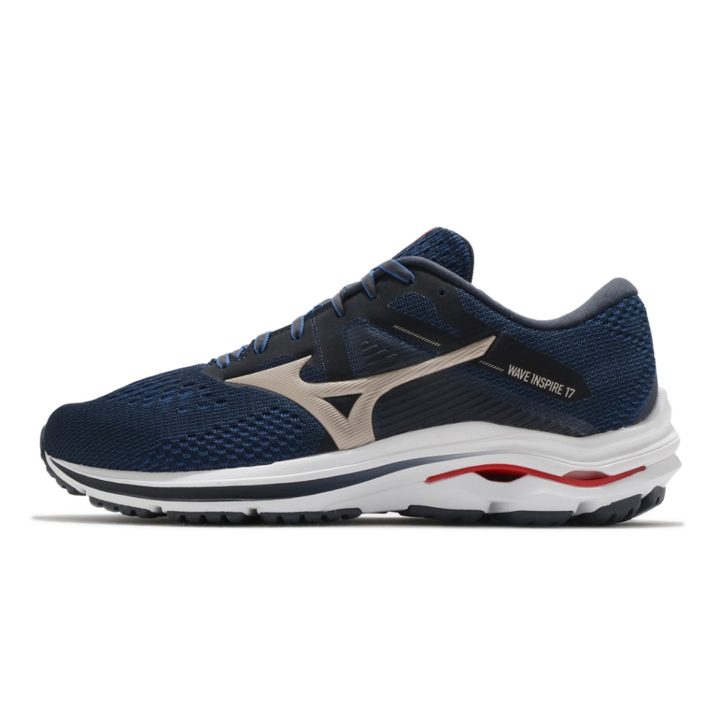 Mizuno 慢跑鞋Wave Inspire 17 超寬楦男鞋緩震科技透氣藍金J1GC214542