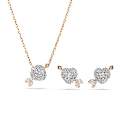 SWAROVSKI 施華洛世奇 Idyllia 邱比特之箭心形項鍊及耳環 套組 兩件組 寵愛媽媽 送禮推薦-玫瑰金 5745580
