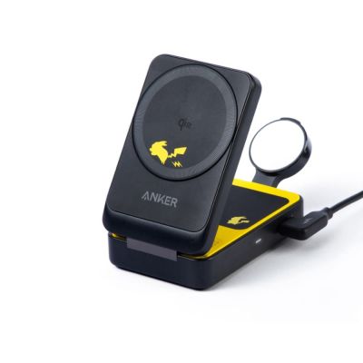 寶可夢正版授權 ANKER B2557 3-in-1 MagGo Qi2 15W磁吸無線充電座-皮卡丘磁吸無線充電器典藏組